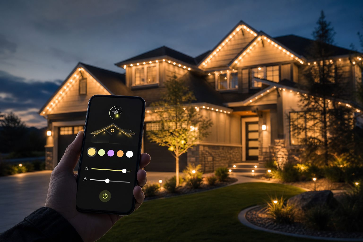 Phone app control concept for exterior lighting scenes.