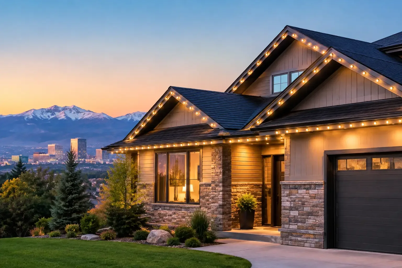 Permanent Christmas lights on a Denver home
